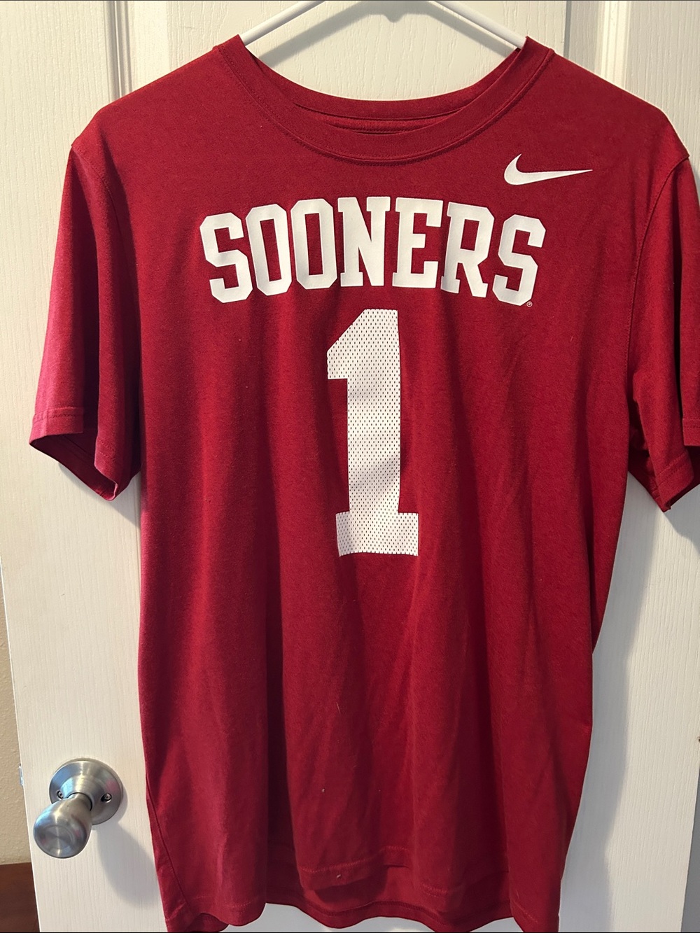 Nike Red Sooners Number 1 Tee Kyler Murray